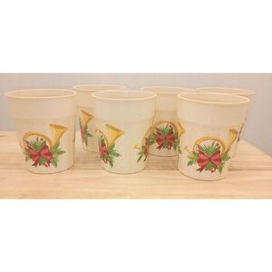 Vintage hard plastic reusable Christmas cups set of six